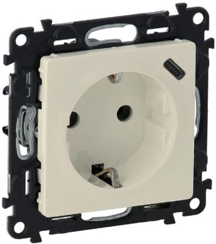 Розетка с заземлением +1xUSB тип A без рамки Legrand Valena Life 1-м. шторки слоновая кость картинка